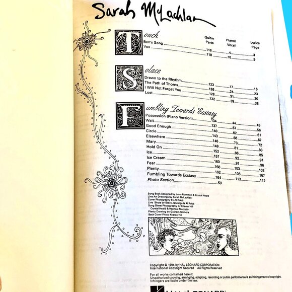 Sarah McLachlan Songbook Sheet Music Fumbling Ben's Song Plenty Ice Paperback - Picture 5 of 13